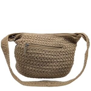 The Sak Crochet Shoulder Bag in Tan & Silver Zipper